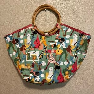 Vintage Neiman Marcus Fashion
Diva Tote Bag Purse Round Bamboo Handles